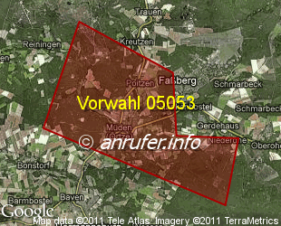 Vorwahlkarte 05053 – Faßberg-Müden