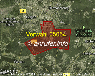 Vorwahlkarte 05054 – Bergen-Sülze