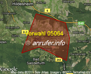 Vorwahlkarte 05064 – Groß Düngen