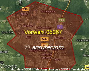 Vorwahlkarte 05067 – Bockenem