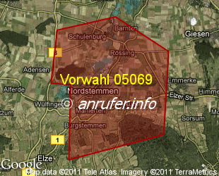 Vorwahlkarte 05069 – Nordstemmen