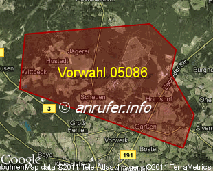 Vorwahlkarte 05086 – Celle-Scheuen