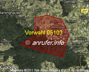 Vorwahlkarte 05103 – Wennigsen Deister