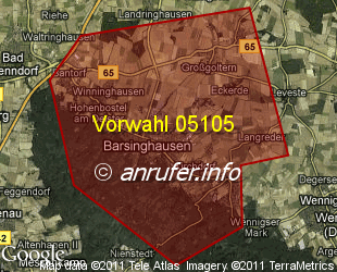Vorwahlkarte 05105 – Barsinghausen