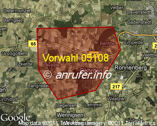 Vorwahlkarte 05108 – Gehrden Han