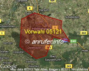 Vorwahlkarte 05121 – Hildesheim