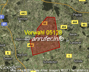 Vorwahlkarte 05128 – Hohenhameln