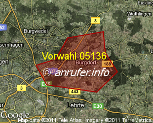 Vorwahlkarte 05136 – Burgdorf Kr Hannover