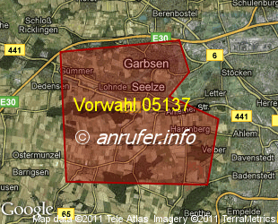 Vorwahlkarte 05137 – Seelze