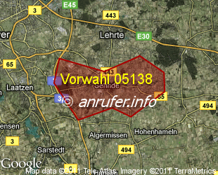 Vorwahlkarte 05138 – Sehnde