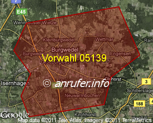 Vorwahlkarte 05139 – Burgwedel