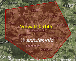 Vorwahlkarte 05145 – Beedenbostel