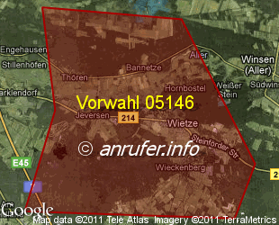 Vorwahlkarte 05146 – Wietze