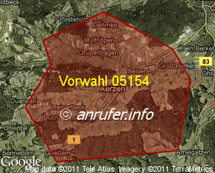 Vorwahlkarte 05154 – Aerzen