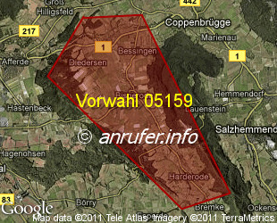 Vorwahlkarte 05159 – Coppenbrügge-Bisperode