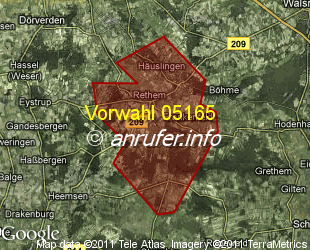 Vorwahlkarte 05165 – Rethem  Aller