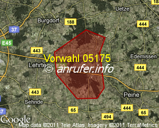 Vorwahlkarte 05175 – Lehrte-Arpke