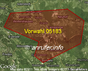 Vorwahlkarte 05183 – Lamspringe