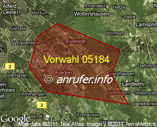 Vorwahlkarte 05184 – Freden Leine