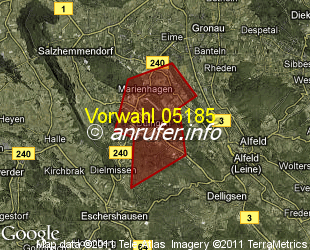 Vorwahlkarte 05185 – Duingen