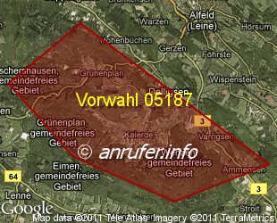 Vorwahlkarte 05187 – Delligsen