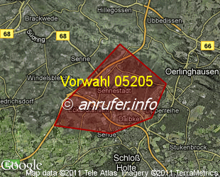 Vorwahlkarte 05205 – Bielefeld-Sennestadt