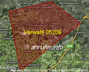 Vorwahlkarte 05209 – Gütersloh-Friedrichsdorf