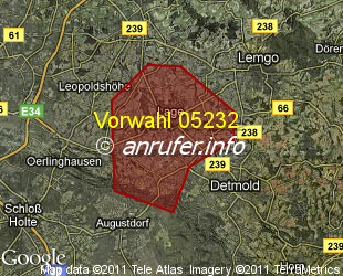 Vorwahlkarte 05232 – Lage Lippe