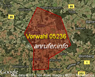 Vorwahlkarte 05236 – Blomberg-Grossenmarpe