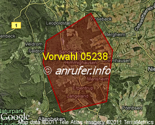 Vorwahlkarte 05238 – Nieheim-Himmighausen