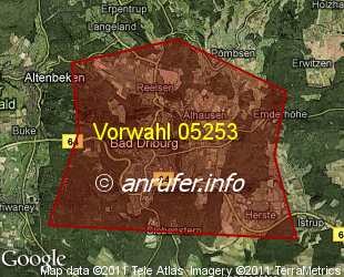 Vorwahlkarte 05253 – Bad Driburg