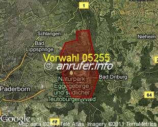 Vorwahlkarte 05255 – Altenbeken