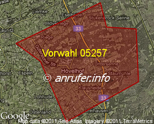 Vorwahlkarte 05257 – Hövelhof