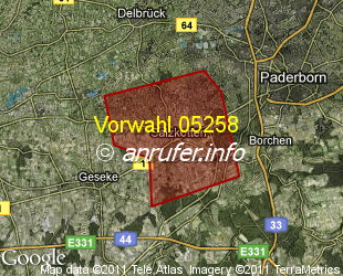 Vorwahlkarte 05258 – Salzkotten