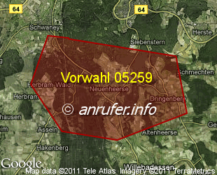 Vorwahlkarte 05259 – Bad Driburg-Neuenheerse