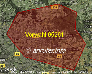 Vorwahlkarte 05261 – Lemgo
