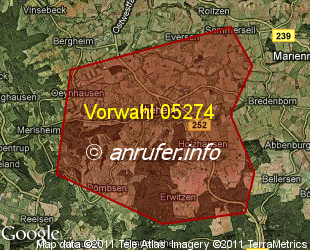 Vorwahlkarte 05274 – Nieheim