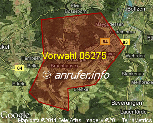 Vorwahlkarte 05275 – Höxter-Ottbergen