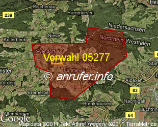 Vorwahlkarte 05277 – Höxter-Fürstenau