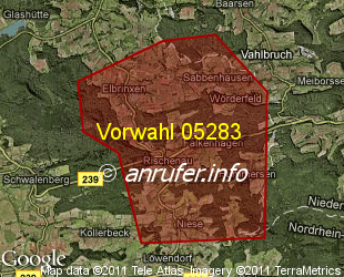 Vorwahlkarte 05283 – Lügde-Rischenau