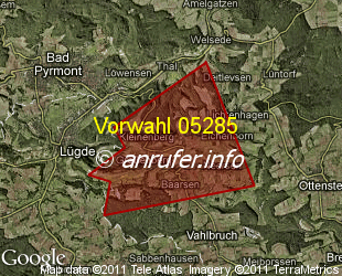 Vorwahlkarte 05285 – Bad Pyrmont-Kleinenberg