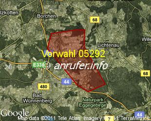 Vorwahlkarte 05292 – Lichtenau-Atteln