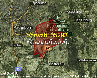 Vorwahlkarte 05293 – Paderborn-Dahl