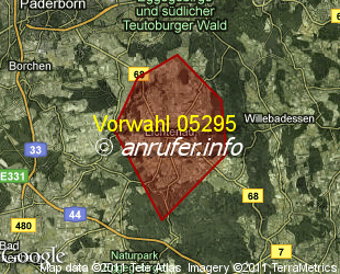 Vorwahlkarte 05295 – Lichtenau Westf