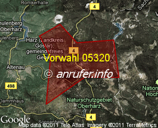 Vorwahlkarte 05320 – Torfhaus