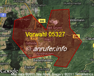 Vorwahlkarte 05327 – Bad Grund  Harz