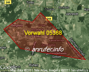 Vorwahlkarte 05368 – Parsau