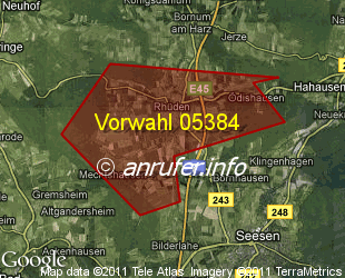 Vorwahlkarte 05384 – Seesen-Groß Rhüden