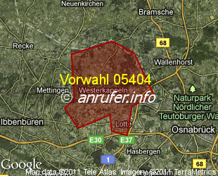 Vorwahlkarte 05404 – Westerkappeln