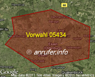 Vorwahlkarte 05434 – Essen Oldenburg